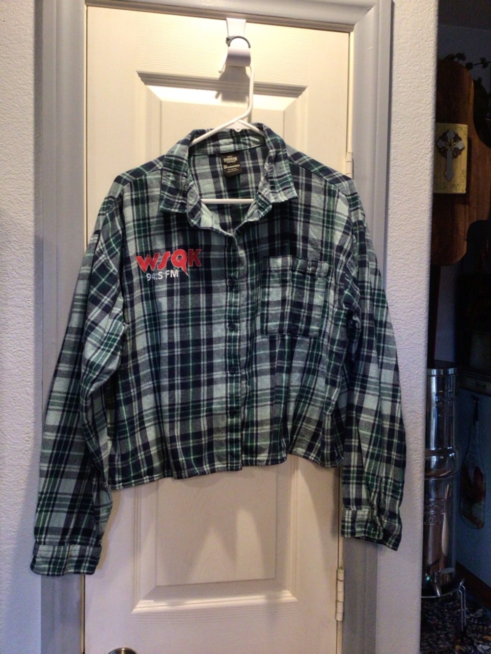 WSQK 94.5 FM Green Black Plaid Flannel Shirt
